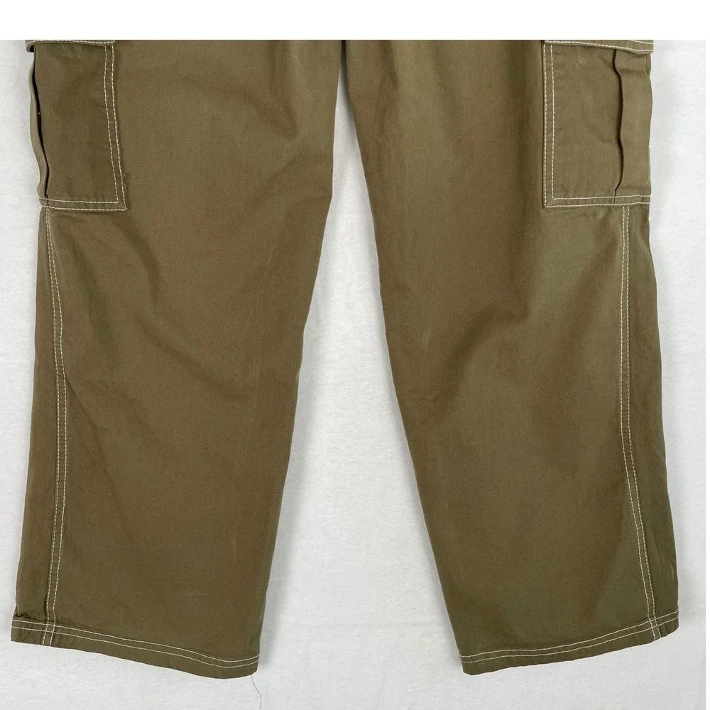 Hesperus XL Women's Olive Green Cargo Pants‎ Wide Leg Contrast Stitching Utility